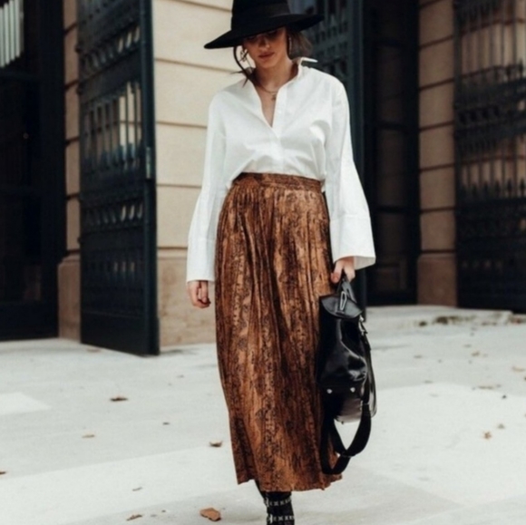 Zara Dresses & Skirts - ZARA Snake Print Pleated Midi Skirt Blogger Favorite